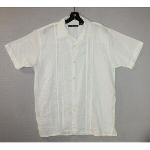 New Gen Linen 100% Button Up Shirt Mens Size Medium White Decorative Stitch